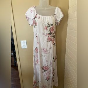 Off the shoulder with slit white floral boho dress